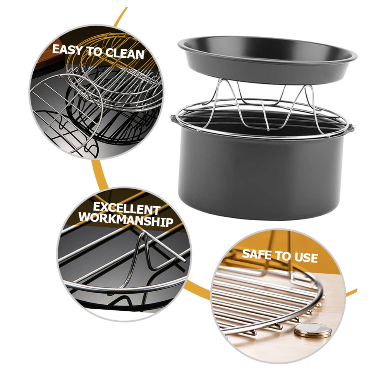 TOPBATHY Teglia per Friggitrice ad Aria Teglia per Dolci Set di Teglie da Accessori per Friggitrice ad Aria da Forno in Acciaio Inossidabile