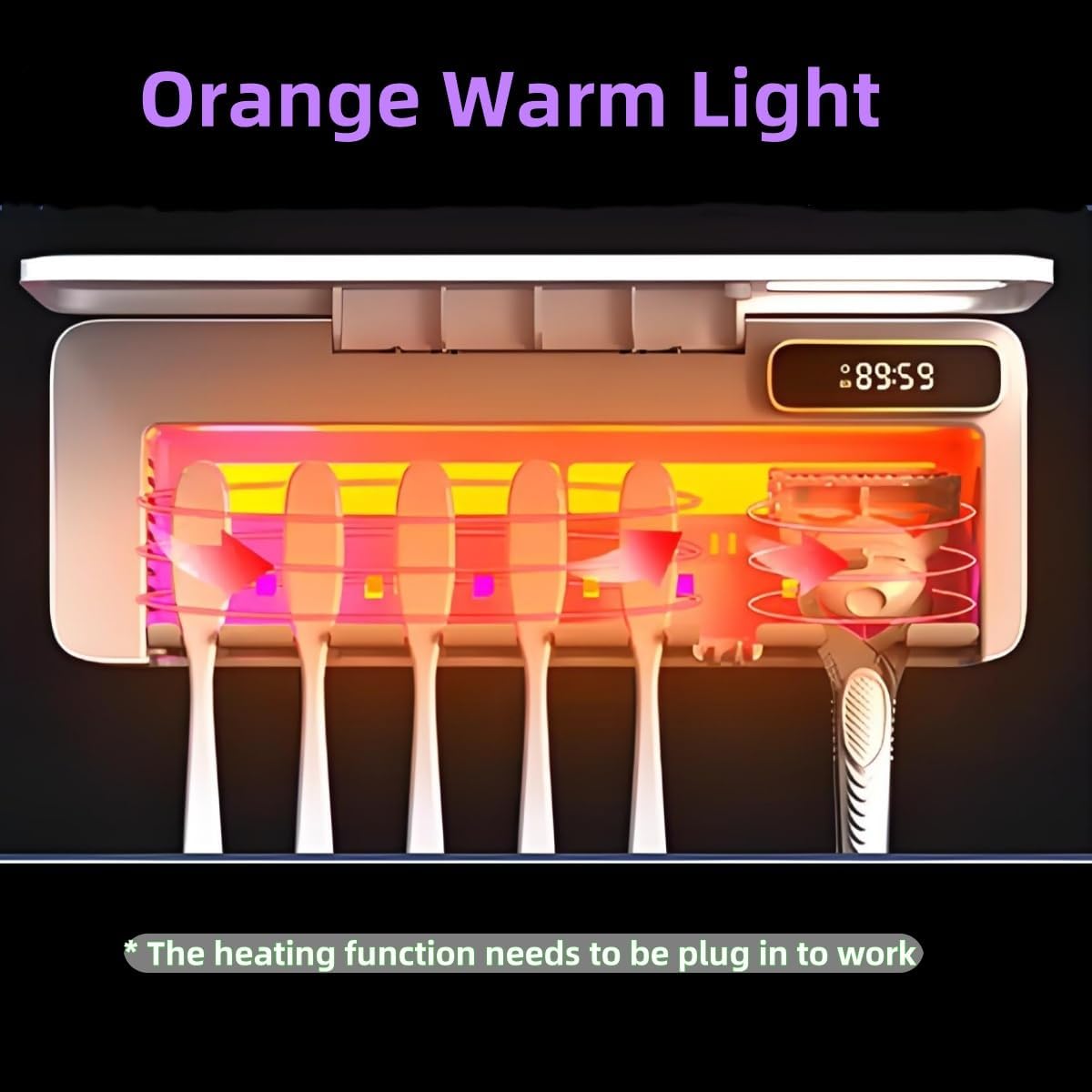 Smart Toothbrush Sanitizer & Holder, 5+1+1 Slot Wall Mounted Toothbrush Cleaner with Heating Dryer, No-Drilling Bathroom Storage for Multiple Toothbrushes and Electric Brushes - Image 7