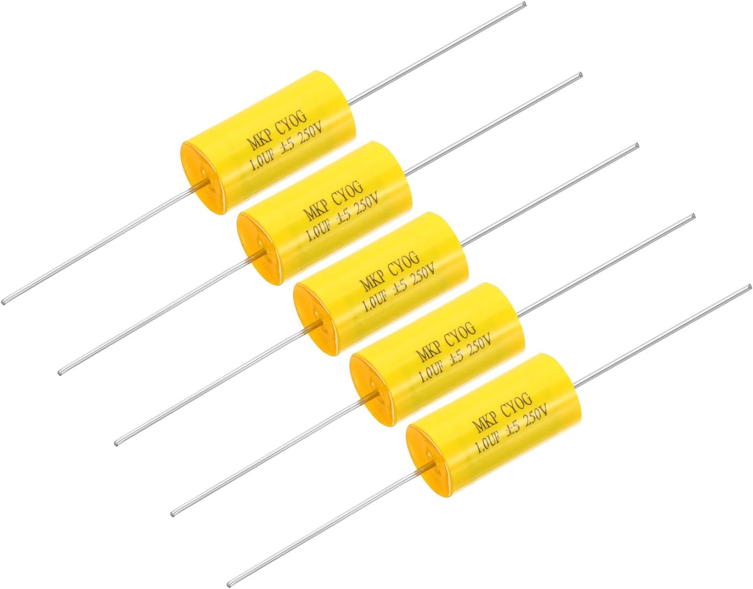 1uF 250 V Frequency Divider Capacitor, 5 Pcs Axial Audio Speaker Crossover Step-less Film Capacitor MKP Capacitor for Audio Equipment Appliances, Yellow