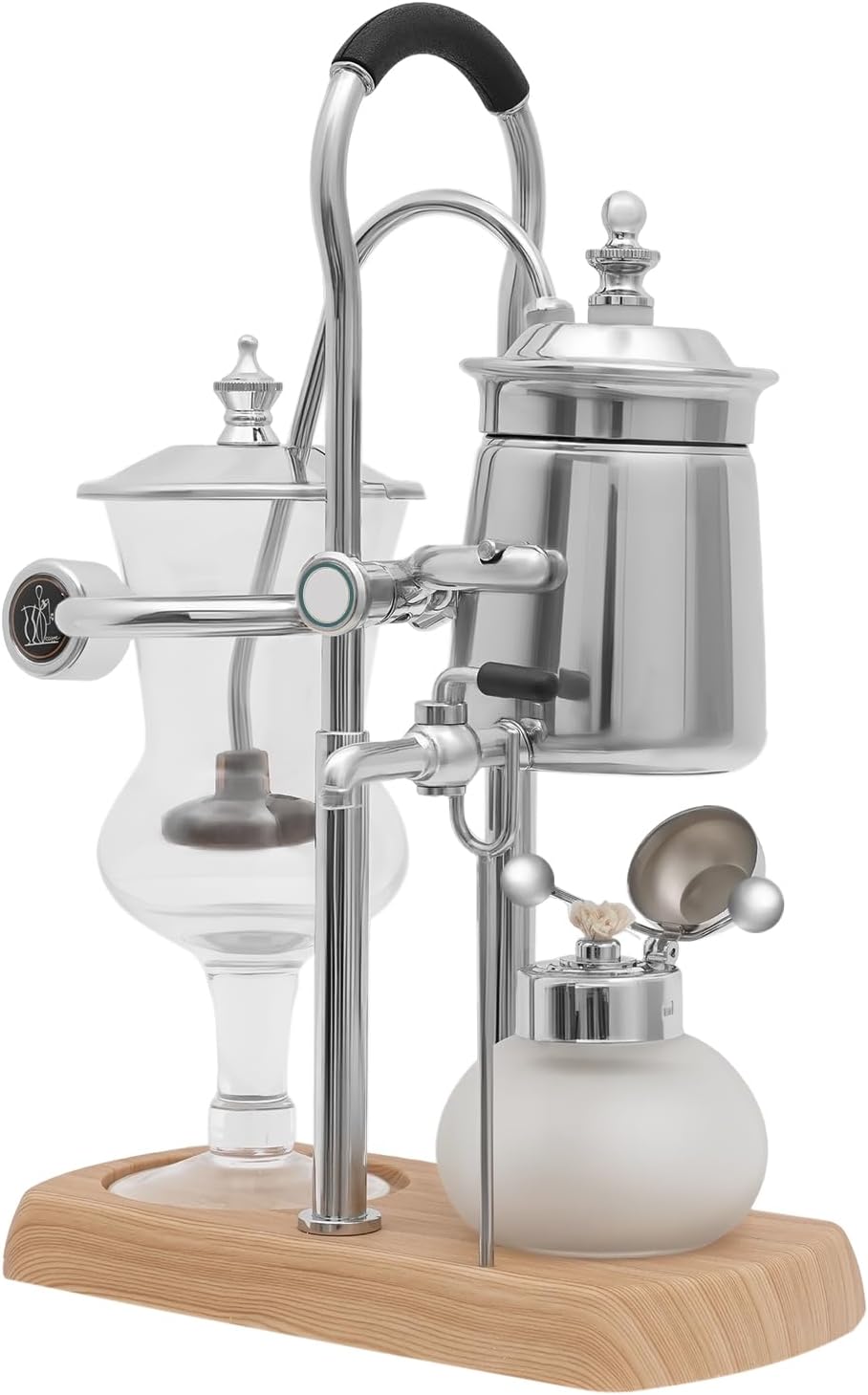 Belgian Balance Siphon Coffee Maker, Vintage Syphon Coffee Machines Vacuum Brewing System, Gold Royal Family Coffee Makers with handle for Home, Café shop (400ml/13.53oz) (Silver)