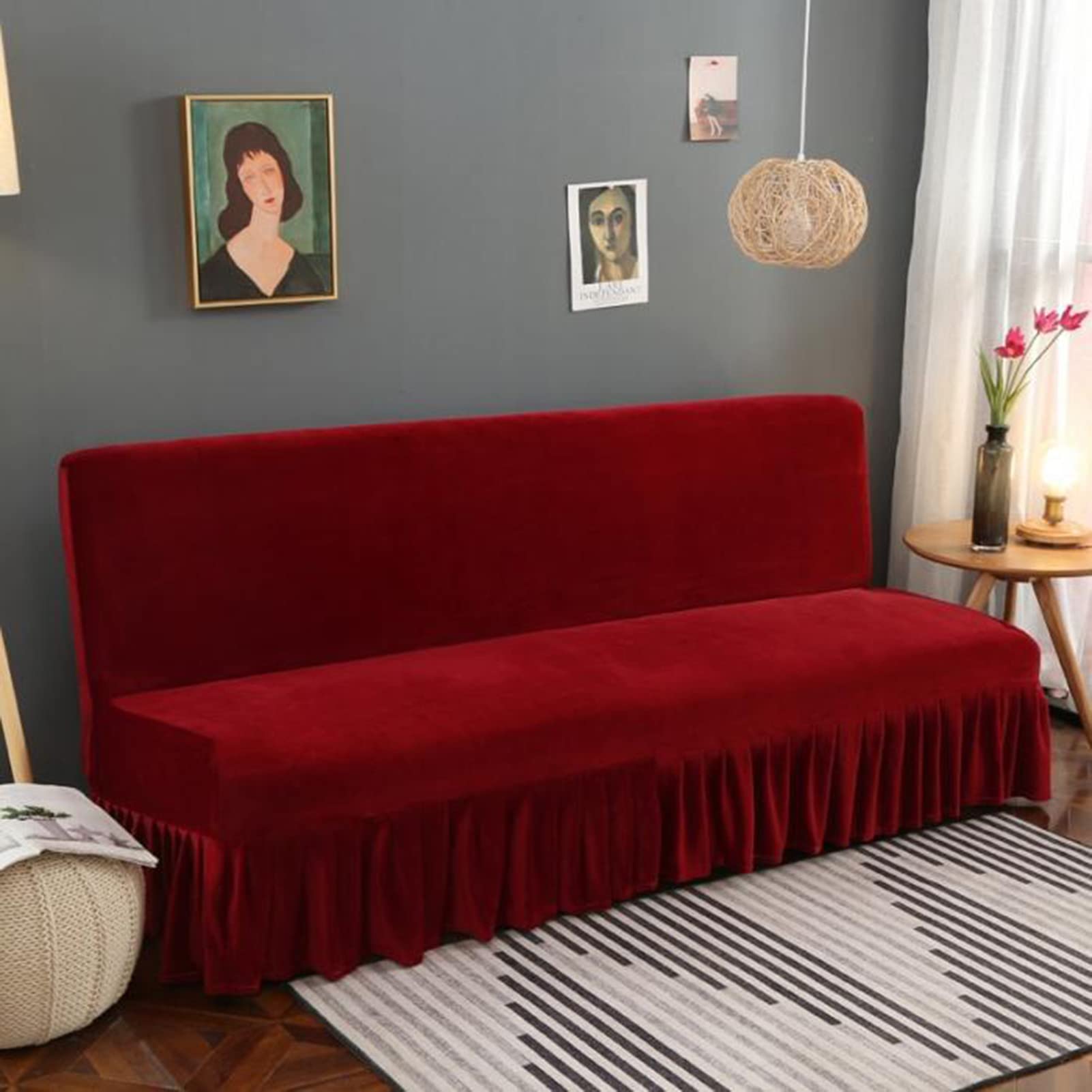 Housse clic clac bz rouge pour salon de style champêtre, velours doux extensible 180-200cm