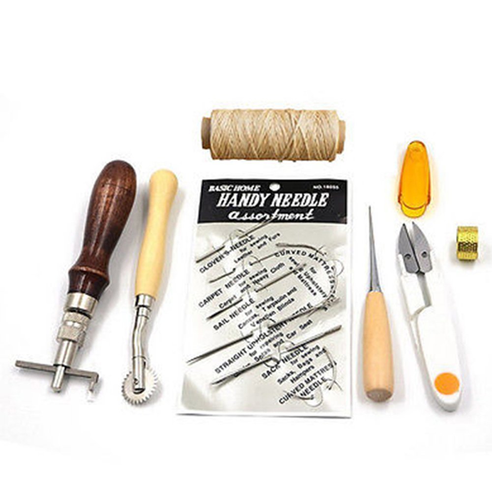 ELEOPTION DIY Sewing kit Accessories Supplies, Hand Leather Craft Tools Sewing Machine Needles Compass Accessories for Leathercraft Projects (7pcs)