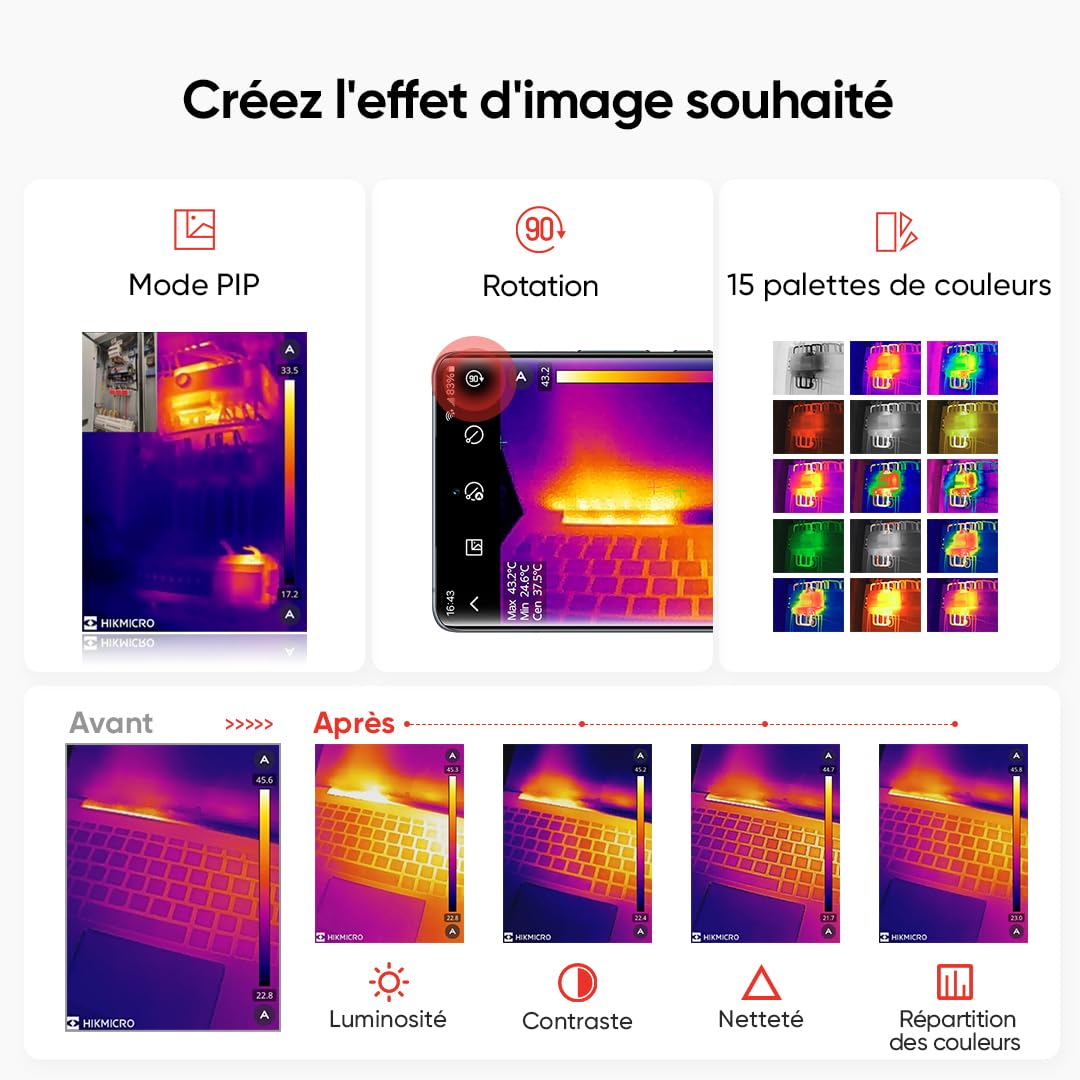 HIKMICRO Mini2 Caméra thermique Android, résolution IR 256 x 192, caméra thermique, fréquence de rafraîchissement 25Hz, angle de vue 50°, 49 152 pixels, -20°C à 350°C, USB-C(pas pour iphone).