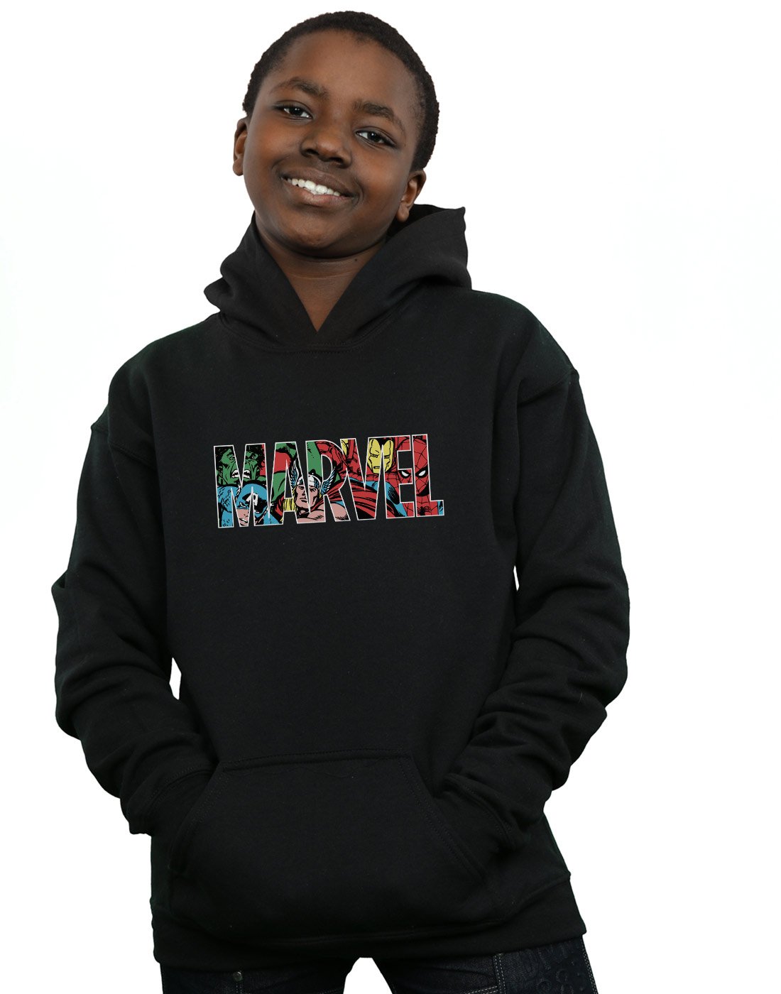Absolute Cult Boys Black Marvel Comics Logo Character Infill Hoodie 12-13 Years