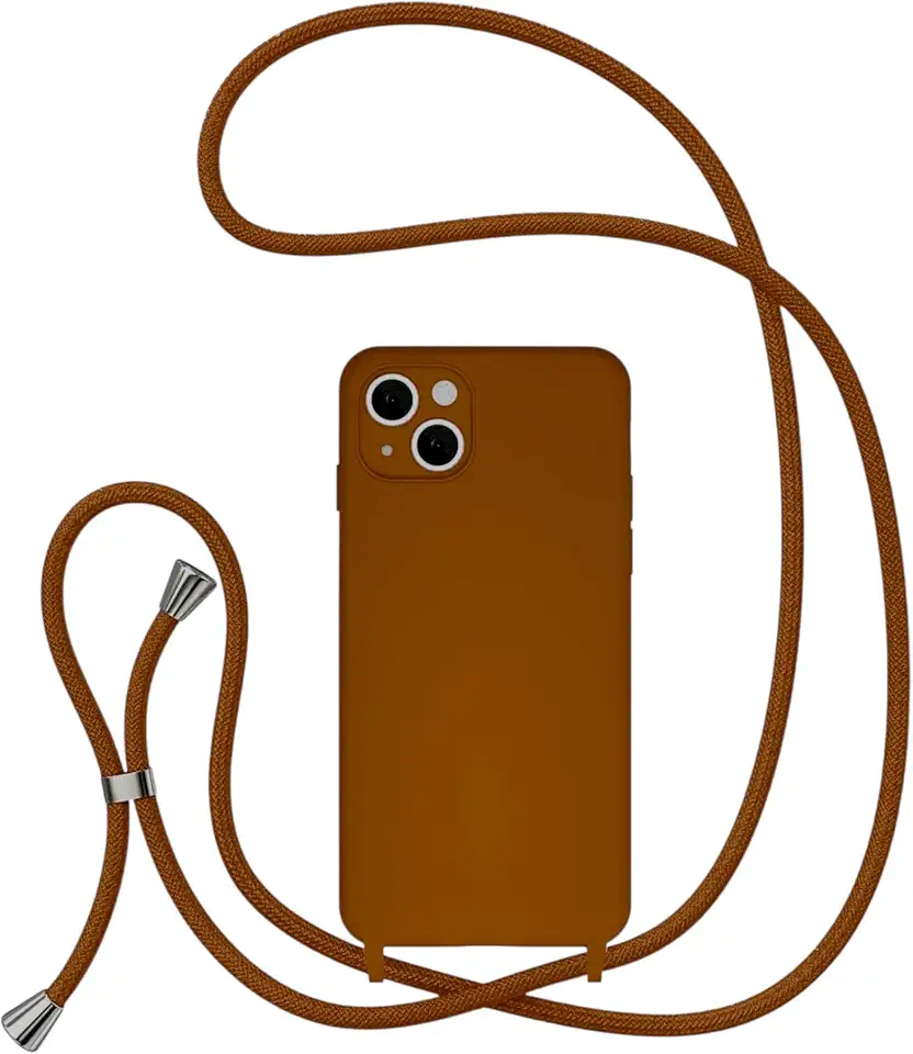 Case Capa Capinha Com Cordão Alça Transversal Para iPhone 15 NORMAL (MARROM)