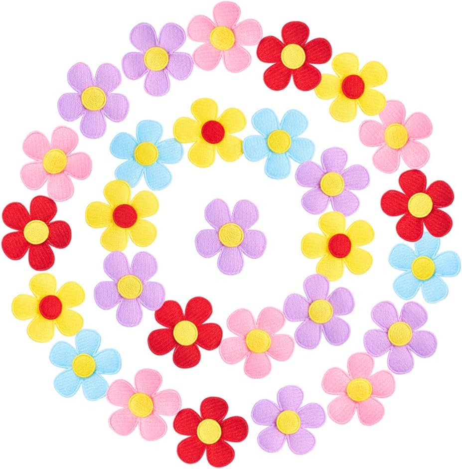 Nbeads 60個 クラフトフェルトフラワー生地布ステッカー アイロンワッペン パッチ バッジ 服装パッチ パッチステッカー クラフト素材 保障できる 太陽花 アップリケ 縫い付け モチーフ 縫製セット 刺繍 貼り付け