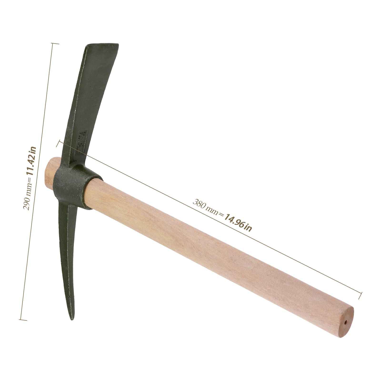 Lot de 2 houes en bois avec manche en bois, pioche de jardin 38 x 29 cm en acier noir
