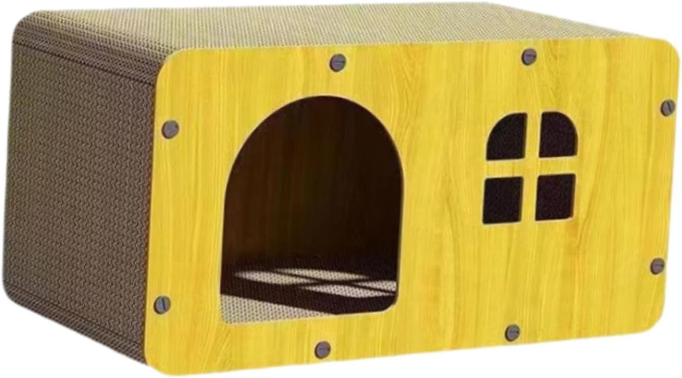 Cat Corrugated House Lounge Grinding Cardboard Bed Cave Scratch Post Box for Small, Medium and Large Cats Playing, S