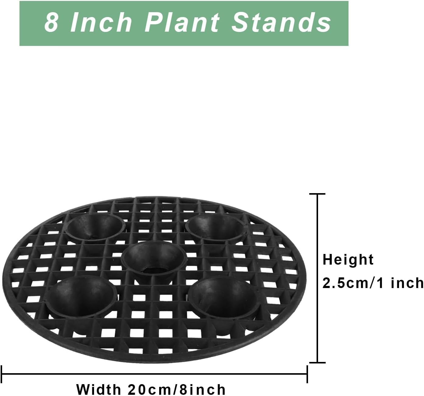 QTLCOHD 24Pcs 8 Inch & 6Pcs 12 Inch Black Round Plant Stand, Stackable, 1 Inch Height, Indoor/Outdoor, Polypropylene (PP) Material