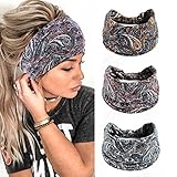 Yean Diadema ancha Vintage Headscrafs flor banda de pelo de tela elástica Yoga Knoted Turbante Head Accesorios para mujeres y niñas (paquete de 3)