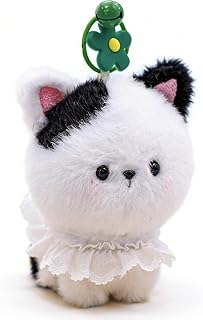 Cute Plush Cat Keychain Fluffy Kitten with Lace Collar, Adorable Bag Charm for Backpacks, Purses, and Keys, Present for Women, and Cat Lovers