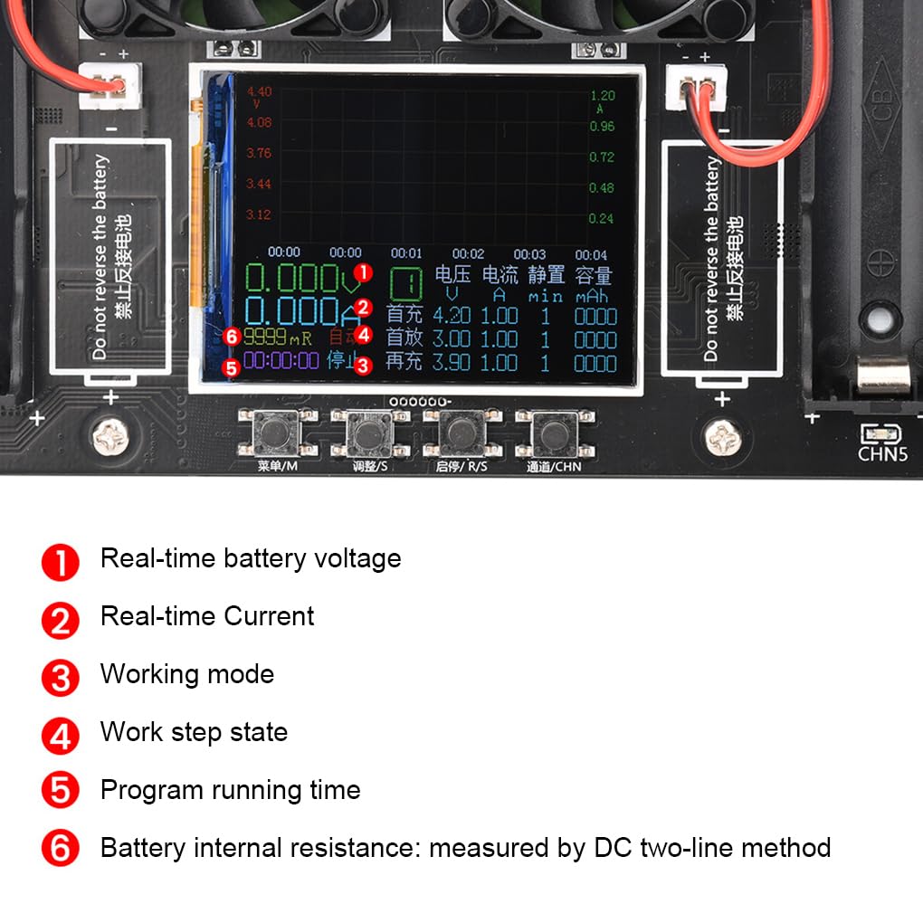 Testeur de capacité et de résistance interne de batterie 8 canaux, écran couleur 4 pouces avec courbe d'affichage pour batterie lithium