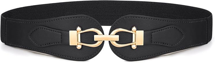 VONMELLI Wide Elastic Belts for Women, Stretch Ladies Waist Belt with Fashion Gold Buckle for Dresses