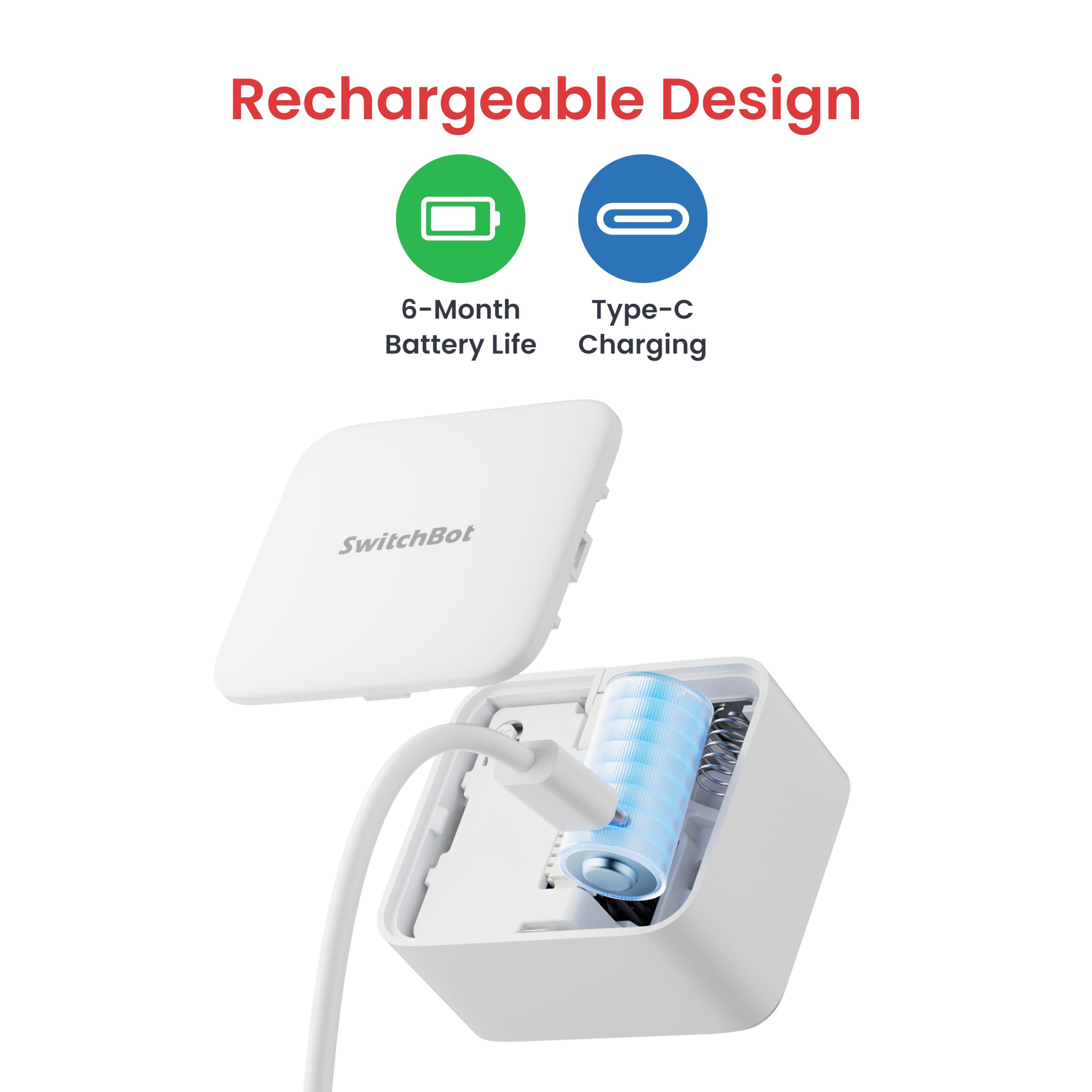SwitchBot Smart Bluetooth Switch Toggle (Wiederaufladbar) - Fingerbot für Schalter, 1,0kgf, USB-C, App-Timer, fügen Sie Hub hinzu für Alexa, Siri & Matter