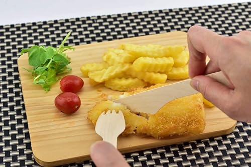 Miniatura 7 de Gmark - Juego de 100 cubiertos de madera desechables - Utensilios biodegradables - 40 tenedores, 40 cucharas y 20 cuchillos - Fiestas, eventos,