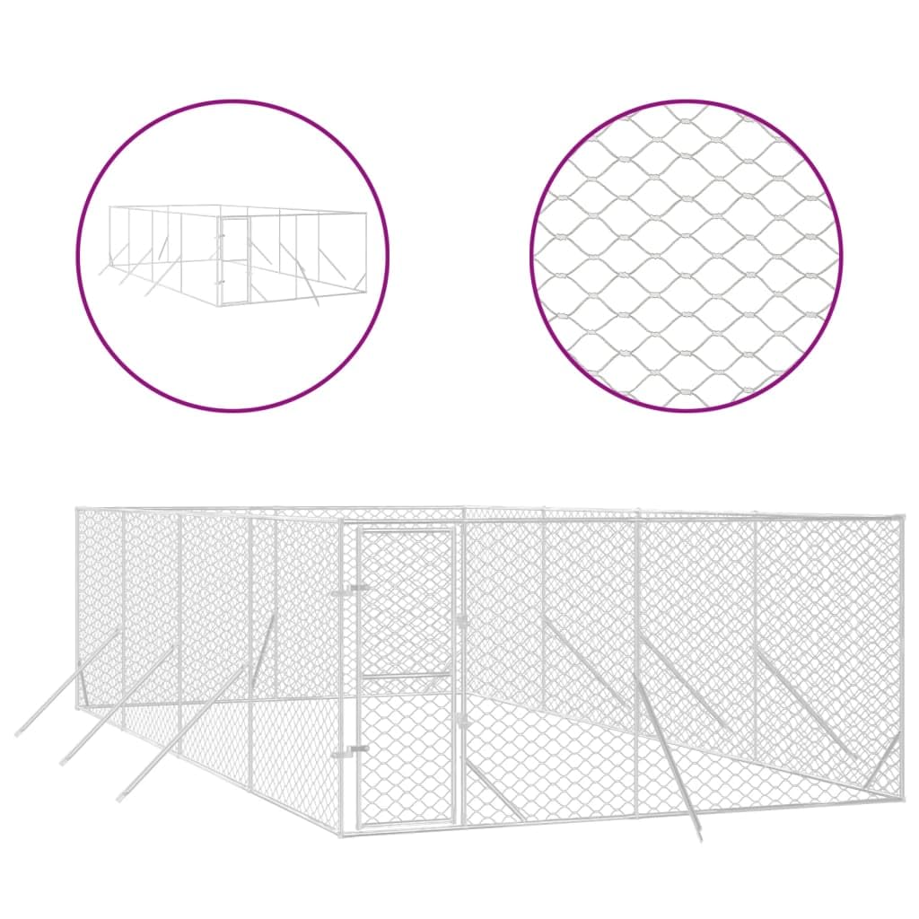 Chenil d'extérieur pour Chien, Enclos Niche Cage pour Chien Métal Chenil d'extérieur pour Chiens argenté 4x8x2 m Acier galvanisé