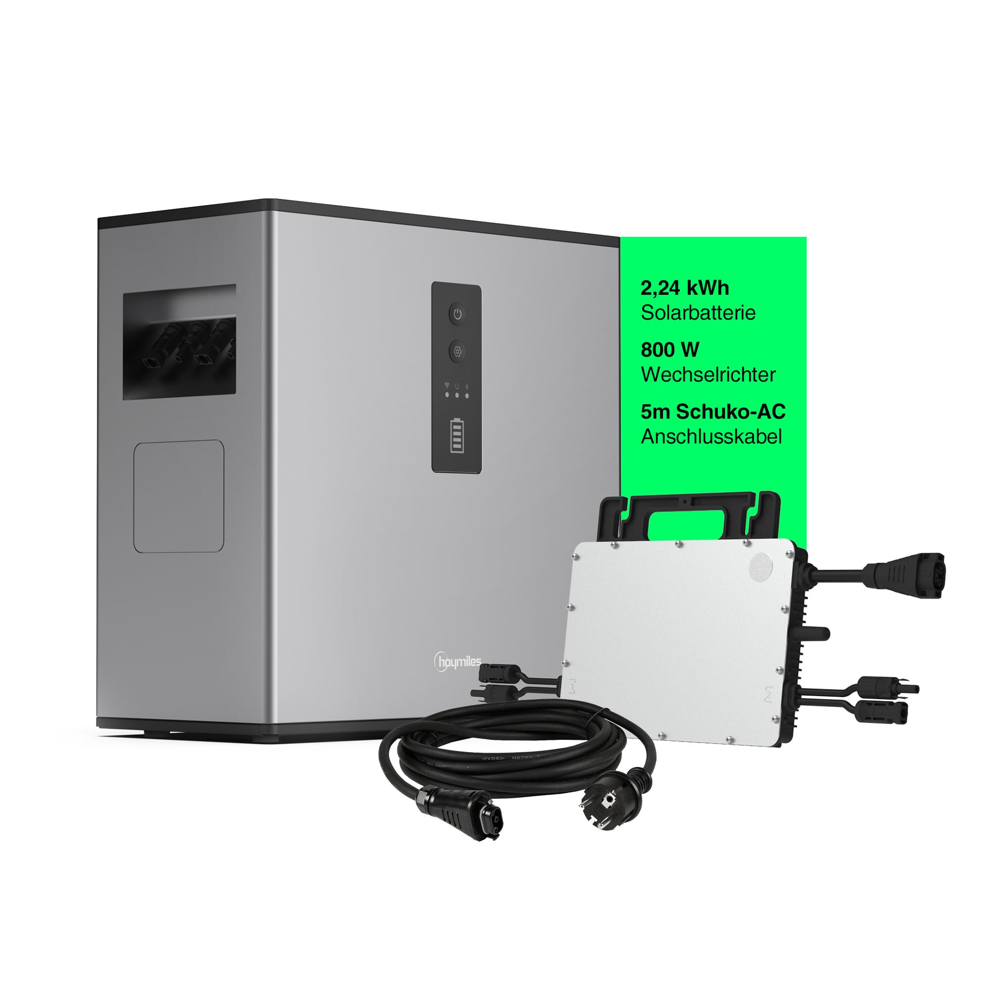 Hoymiles MS-A2 Batterie solaire 2,240 Wh – 800 W – Onduleur HMS 2T – Kit de stockage solaire pour centrales électriques de balcon – Câble AC LiFePo4 de 5 m – Durable et sûr