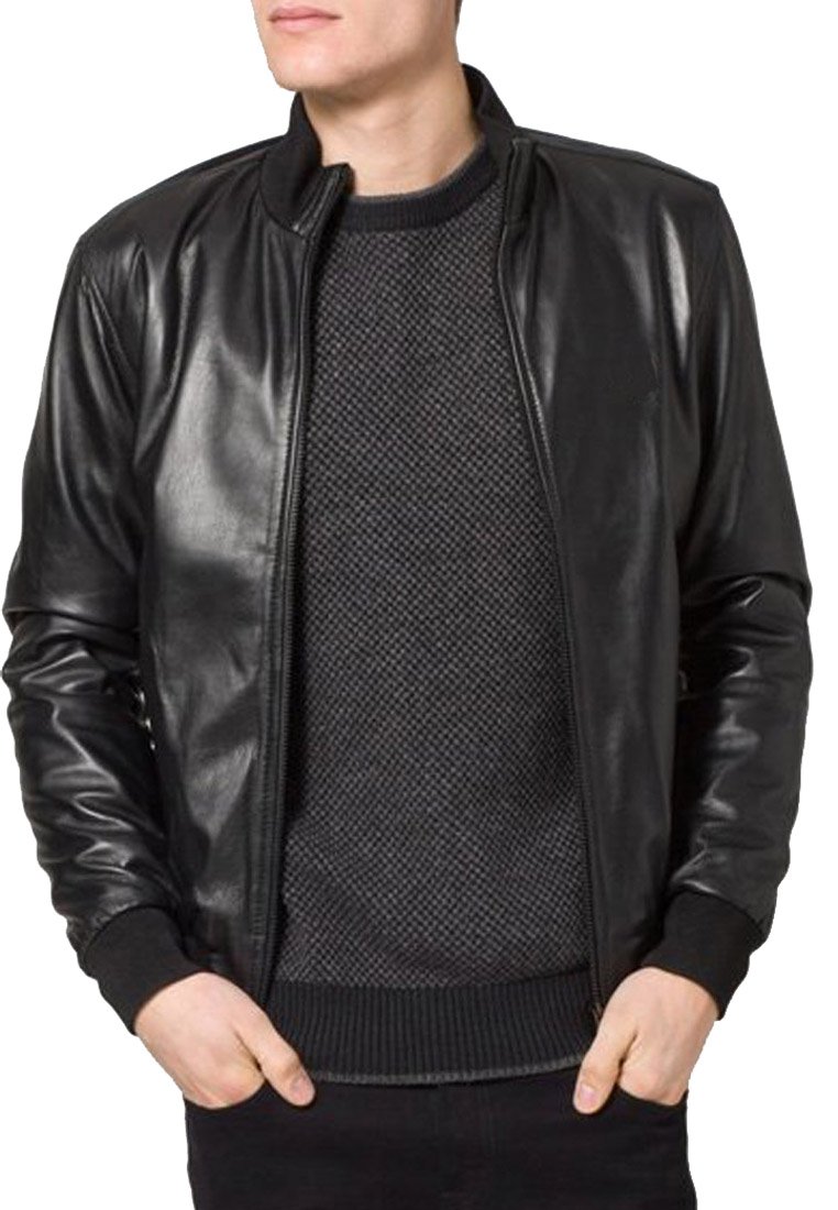 Nuevo Hombre Auténtico Piel de Cordero Chaqueta Cuero Negro Ajustado Moto Biker NLJUK295