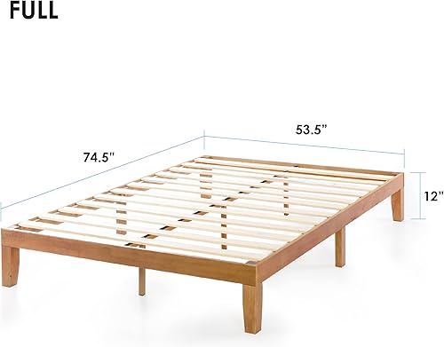 Miniatura 2 de Mellow Naturalista Classic - Cama de plataforma de madera maciza de 12 pulgadas con listones de madera, no necesita somier, fácil montaje, tamaño