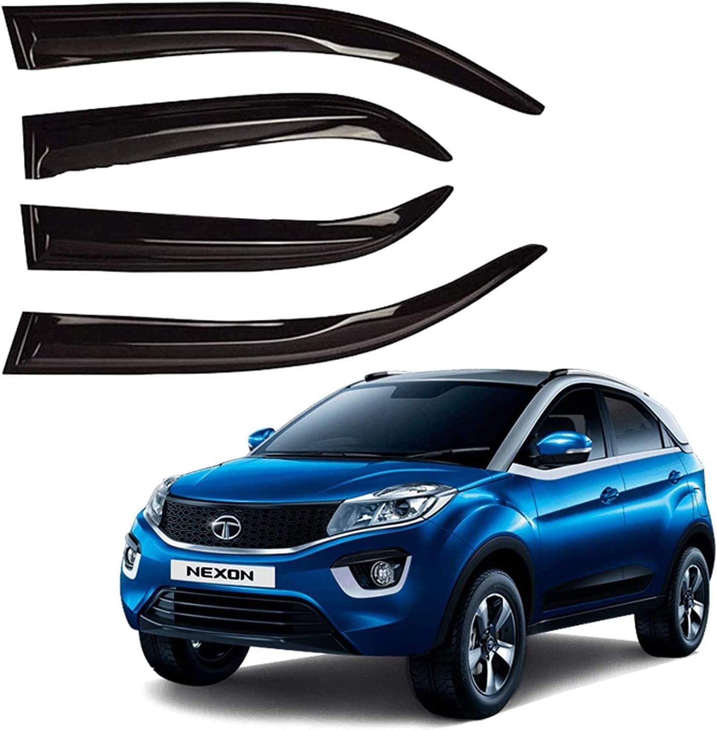 Premium Non-Breakable CAR Door Window Visor Wind Rain Guard Deflector Trim for Front & Rear Left/Right Door Visor - Compatible with Nexon (2023Onwards)