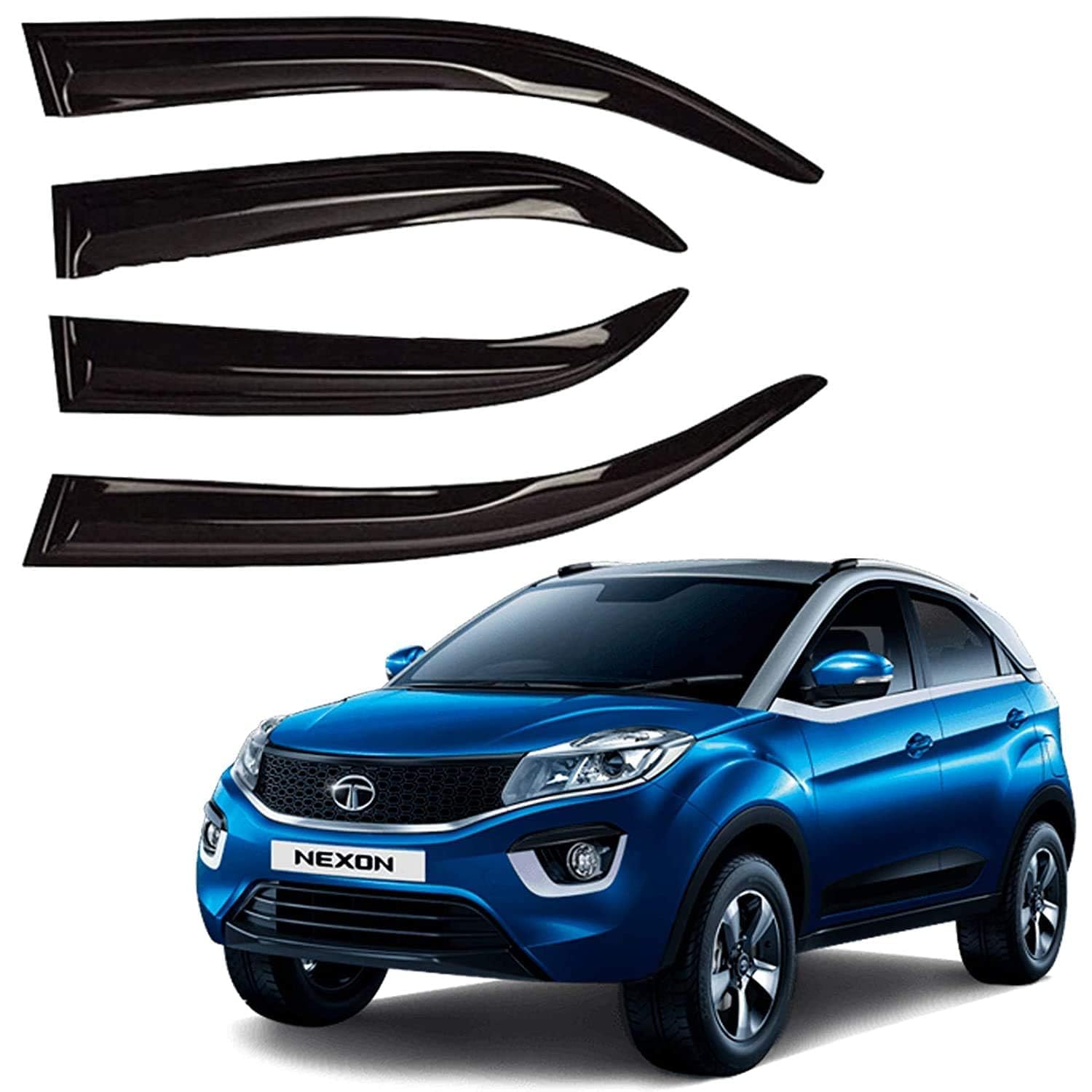 Premium Non-Breakable CAR Door Window Visor Wind Rain Guard Deflector Trim for Front & Rear Left/Right Door Visor - Compatible with Nexon (2023Onwards)