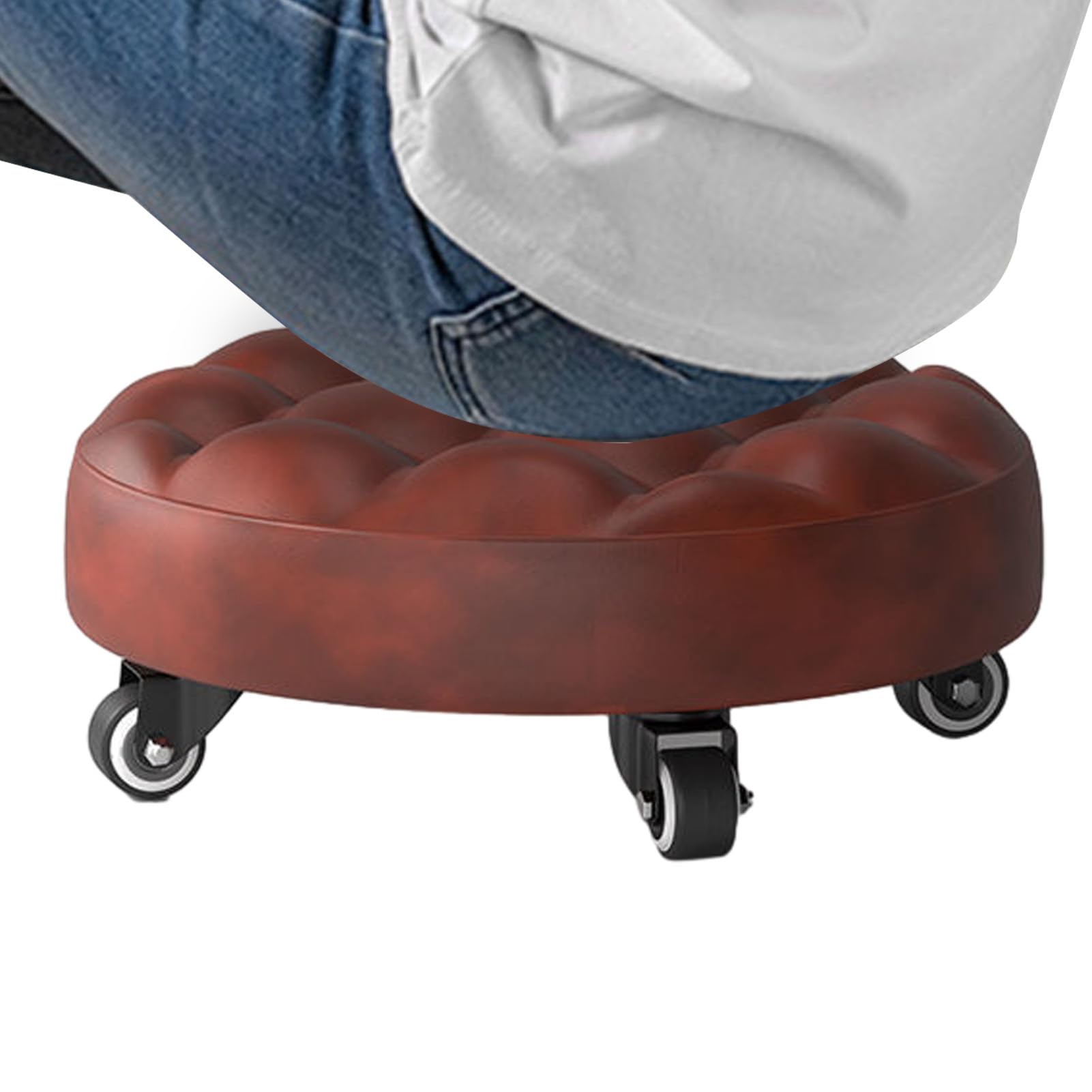 Sedia Da Pavimento Pieghevole Per Adulti – Pelle PU, Con 4 Ruote Silenziose E Rotazione 360° – Per Pulizie, Garage, Cucina E Hobby