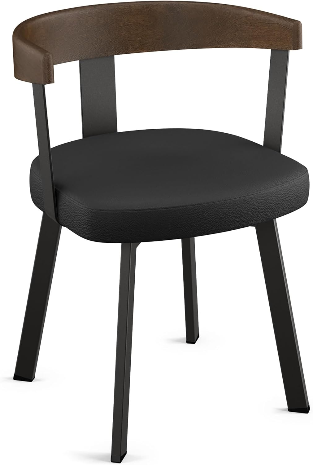 Amisco Lars Dining Chair with Wood Backrest - Black Faux Leather/Brown Wood/Black Metal