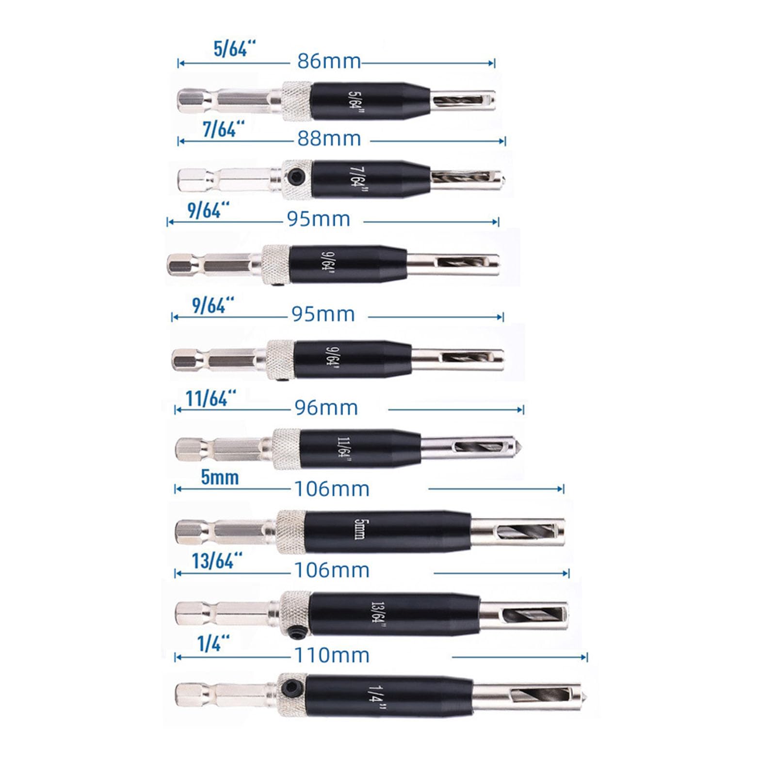Set di 22 punte autocentranti per trapano, punte VIX con codolo esagonale da 1/4", 5/64-1/4" a cambio rapido per cerniera centrale, chiavi esagonali per la lavorazione del legno, metallo