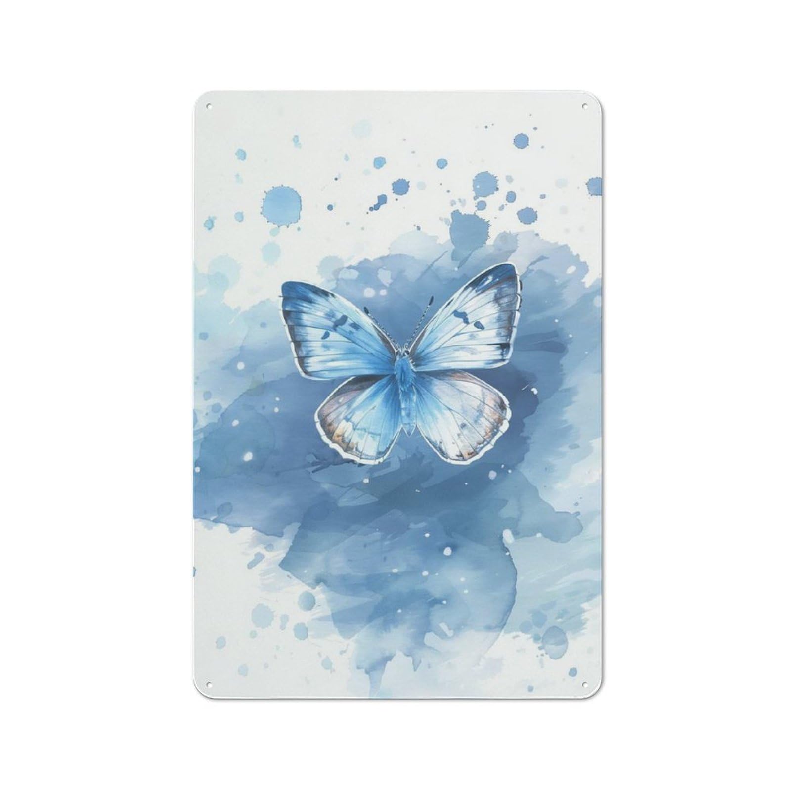 Blue Butterfly Watercolor Rustic Tin Sign 30x20cm for Home Office Or Studio, for Kitchen, Dining Room And Home Bar Wall Decor