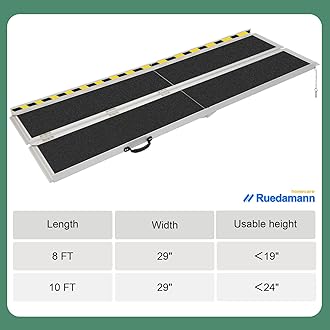 Ruedamann 10'L × 29" W Wheelchair Ramp, 600 LBS Capacity, Non-Slip Threshold Ramp, Portable Aluminum Folding Handicap Ramp, Mobility Ramp for Home, Wheelchairs, Steps, Stairs, Doorways, Curbs