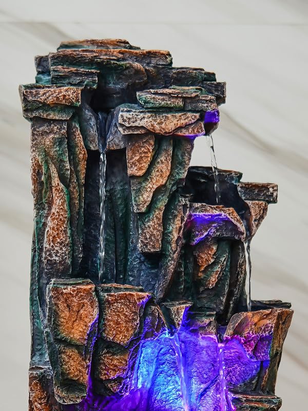 Image of Multicolor Polyresin Tabletop Designer 3 Step Indoor Water Fountain for Home Decor with LED, Speed Control Pump (Size: 36.5 x 28 x 57.5 CM | Weight: 3035Gram)