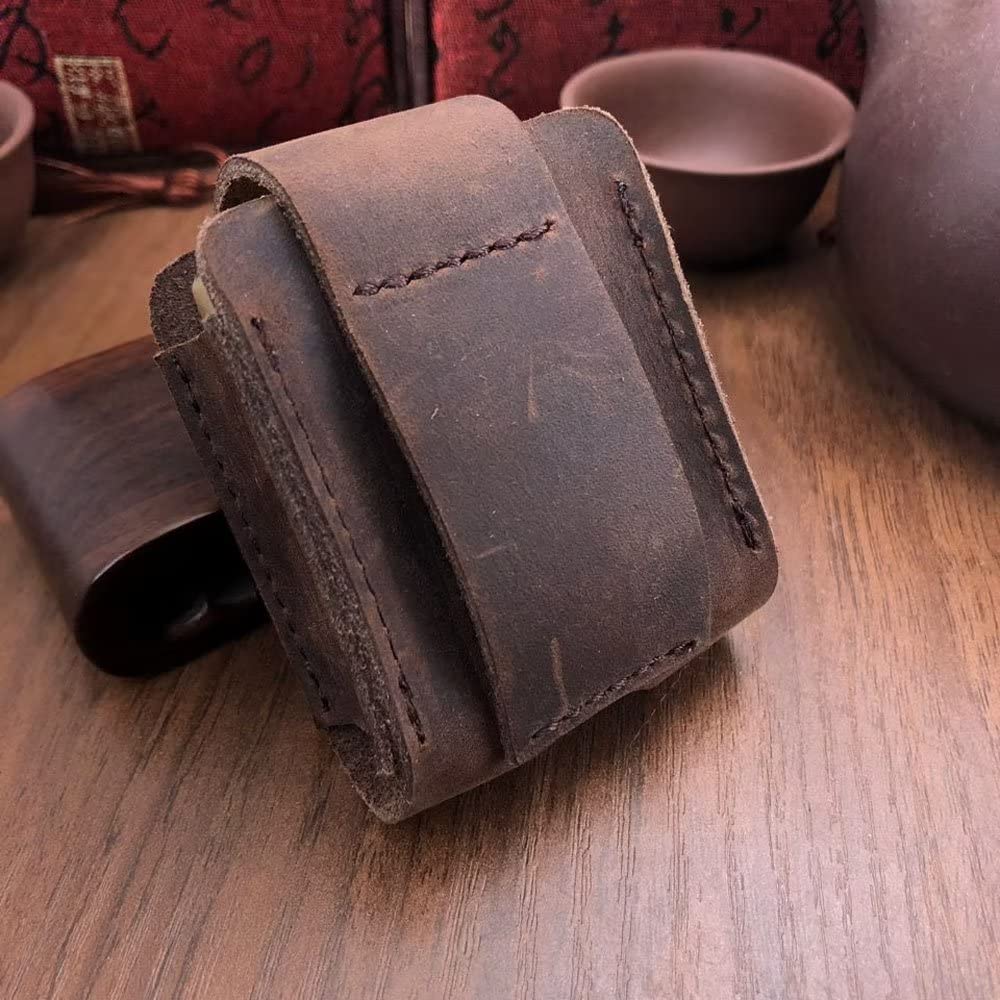 Berfea Custodia protettiva per accendino in vera pelle con cintura più leggera e compatibile con accendino Zippo e altri accendini