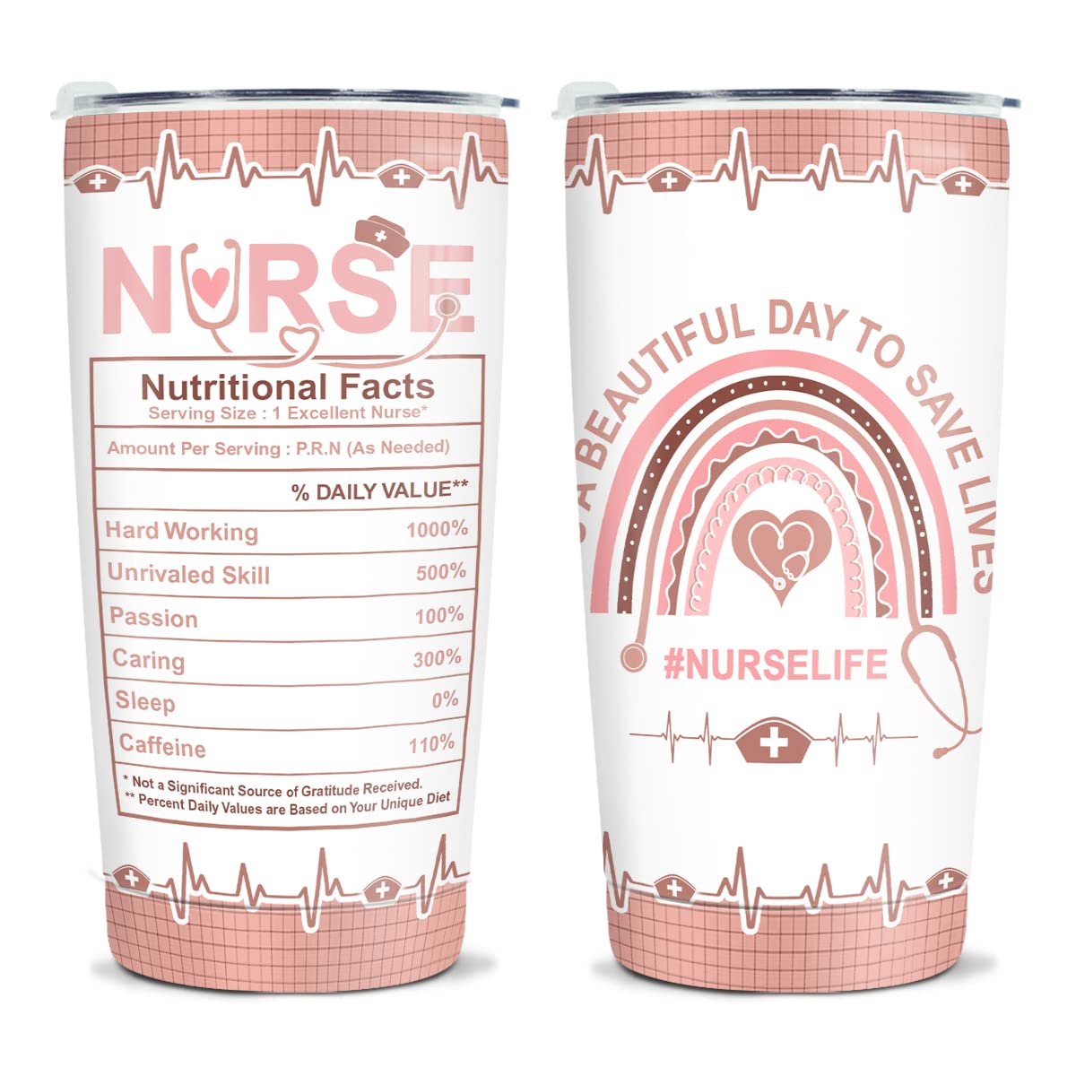 Wassmin Nurse Tumbler Stainless Steel Insulated 20oz Tumblers Coffee Travel Mug Cups With Lid For Nursing Student Nurses Doctor Nurse Appreciation Day Week Medical Gifts