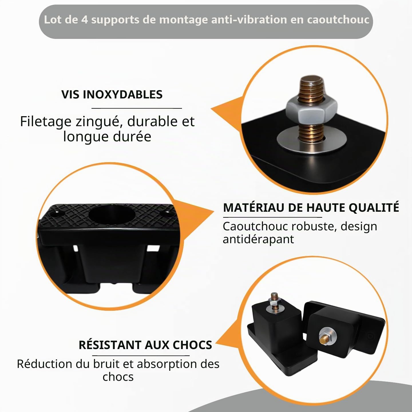 Lot de 4 pieds de sol lourds pour climatisation et pompe à chaleur, pieds anti-vibrations avec capacité de charge de 200 kg par pied, résistants aux UV et antidérapants, support en caoutchouc pour