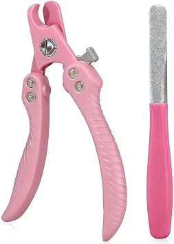 Dog Nail Clippers for Large Dogs, Heavy Duty Dog Nail Cutter, Extra Sharp Scissor for Meddium, Large and Extra Large Pets, with Dog Nail File Pink Silver