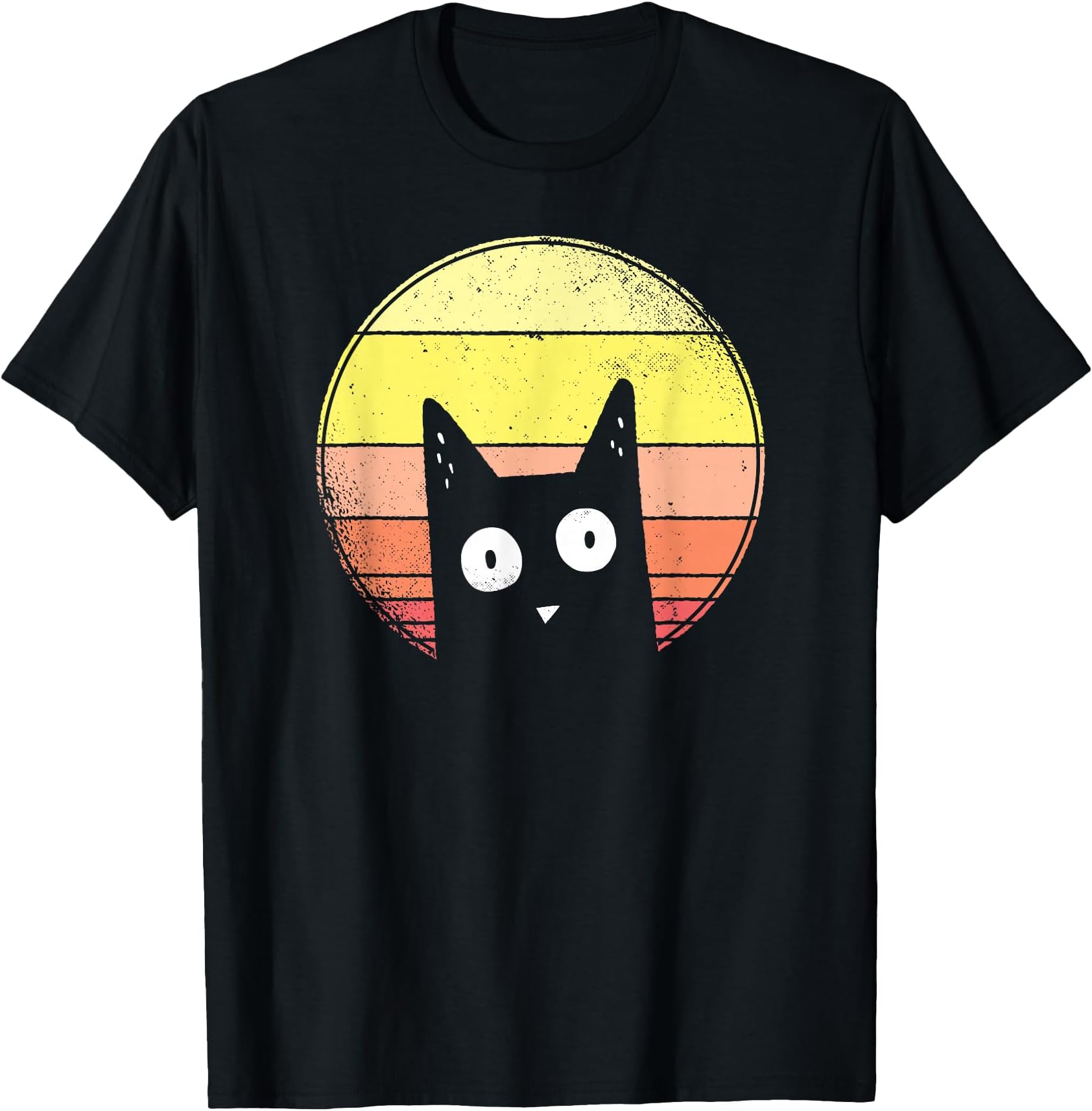 Cat Retro Vintage T-Shirt - Unisex Adults - Black - Small