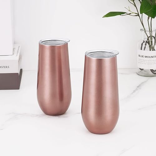 Miniatura 5 de Lifecapido Paquete de 12 vasos de champán sin tallo, vasos de vidrio de flauta de acero inoxidable aislados de 12 onzas para cumpleaños, fiesta de