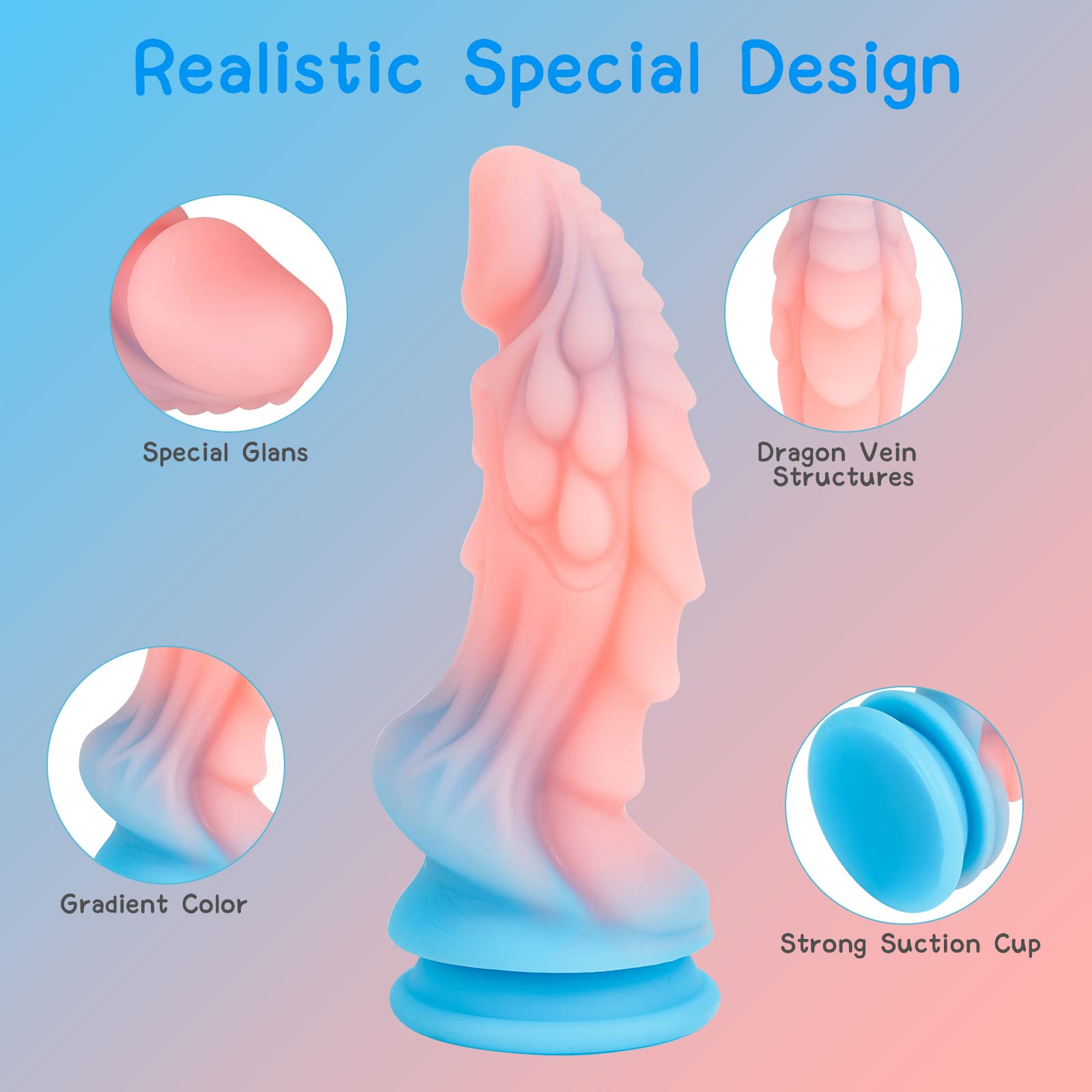 Jupupoxo Realistic Monster Dildo Sex Toys: 8.66 Inch Big Huge Anal Dildo with Strong Suction Cup for Hands-Off Play, Liquid Silicone Thick Dildos Adult Toys for Women or Men