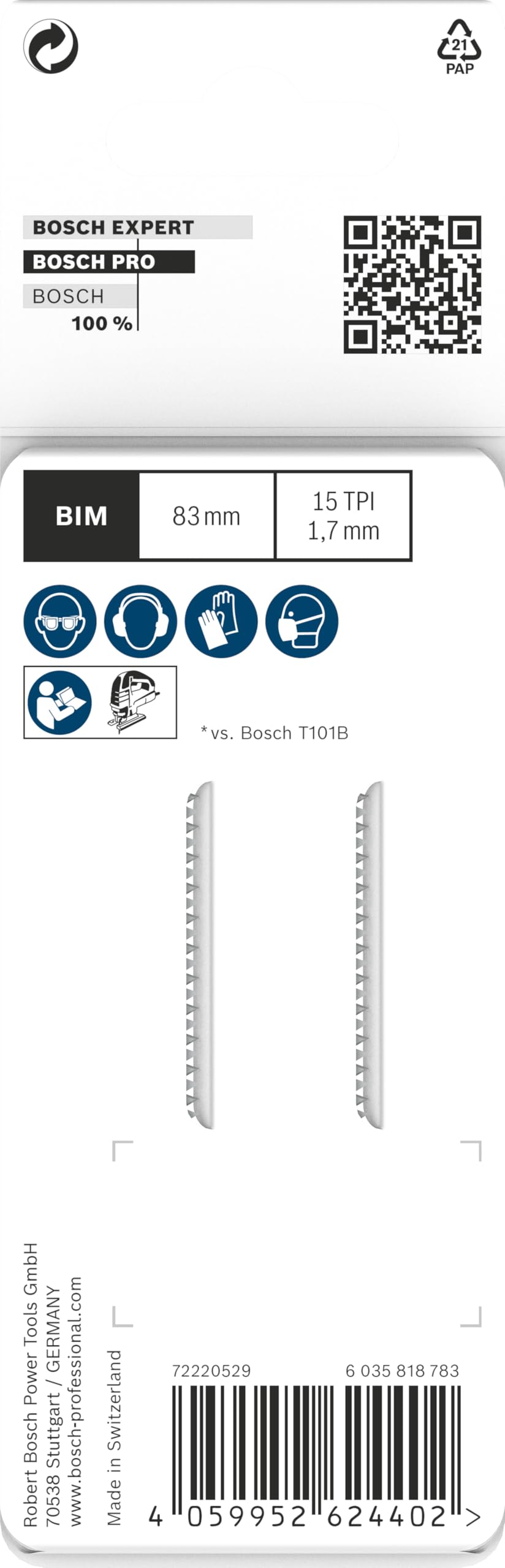 Bosch 2 x PRO Laminate clean T101BIF dekupaj testere bıçağı (parke, kompakt laminat vinil, PVC, uzunluk 83 mm, profesyonel aksesuar dekupaj testere)