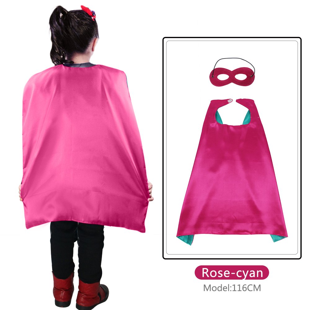70cmX70cm Special Satin Boys&Girls Superhero Cape+Mask Any Color Double-sided (Rose-cyan)