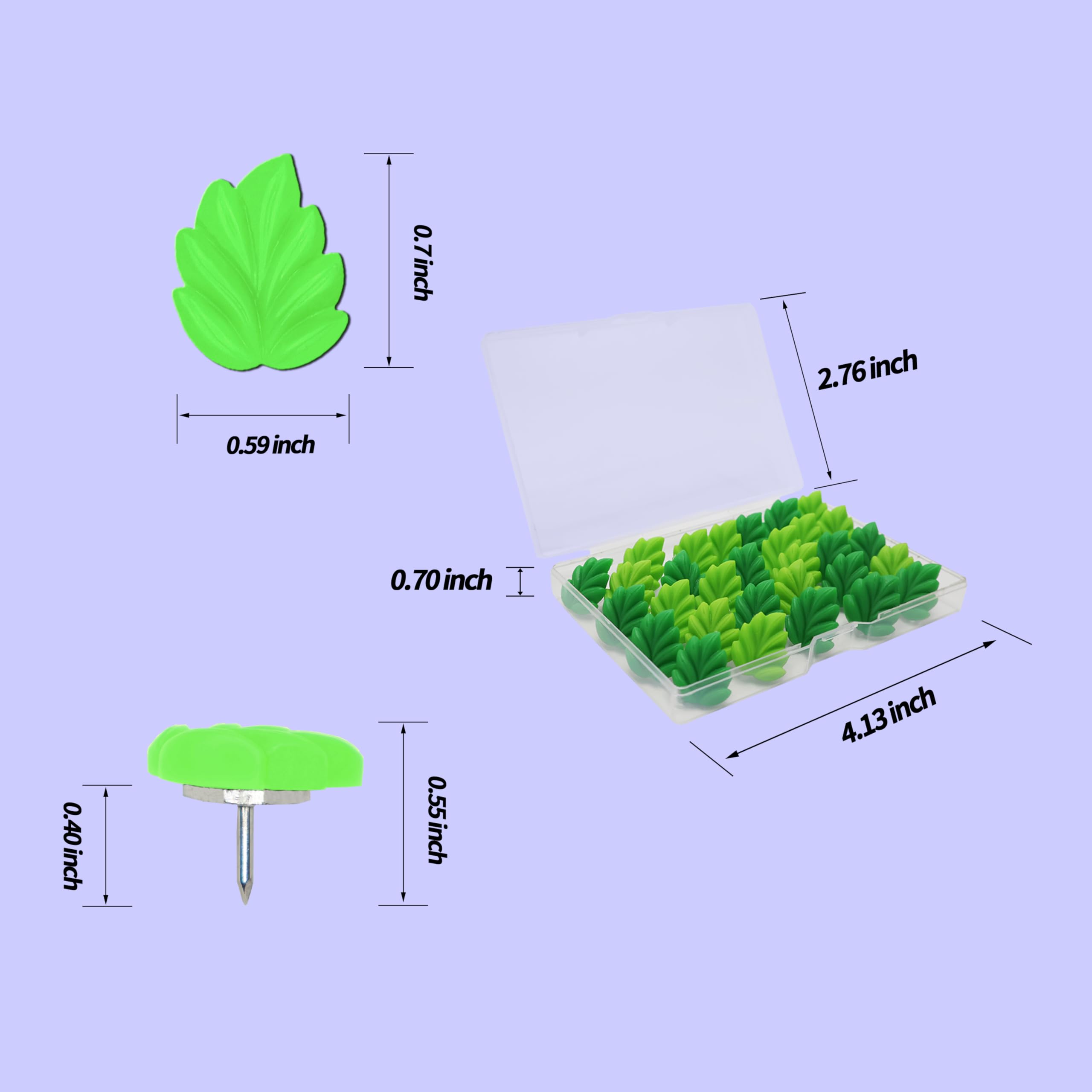 50 Pcs Leaf Push Pins Decorative Thumb Tacks in Green Cute Office Decor for Cork Board Bulletin Board, Photos Wall Maps and Other Offices Schools Supplies Christmas Decoration: Leaf, 30 Pcs