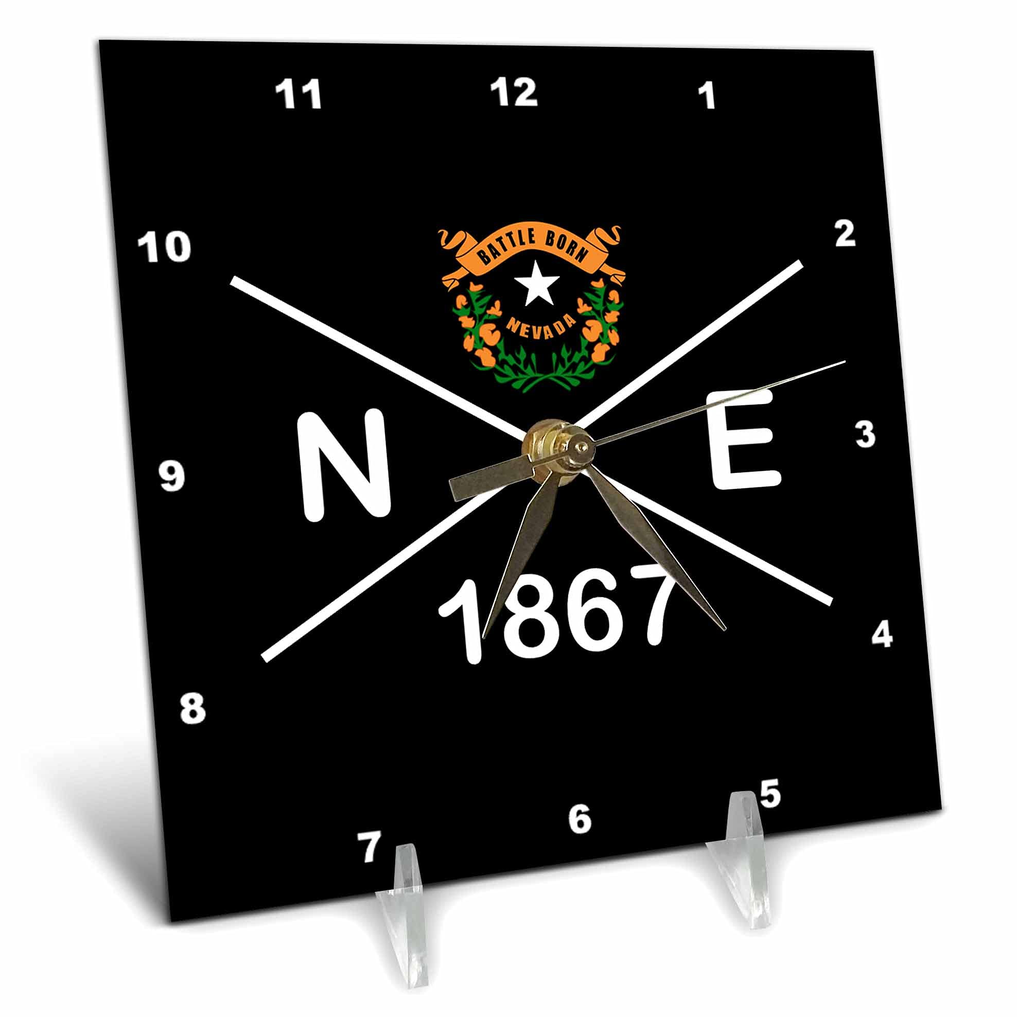 3dRose - Nevada State Abbreviation, Statehood, Flag Art on Black Background. - Desk Clock - (dc-348328-1)