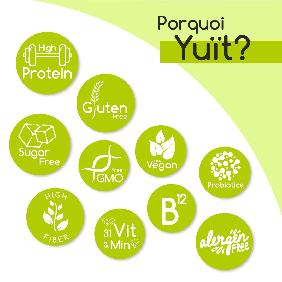 YUÏT - Substitut de repas - Shake protéiné - 35g de protéines en poudre + Probiotiques - Aliment 100% naturel - Shake diététique rassasiant - Supplément vitamines, minéraux - Chocolat - 1kg