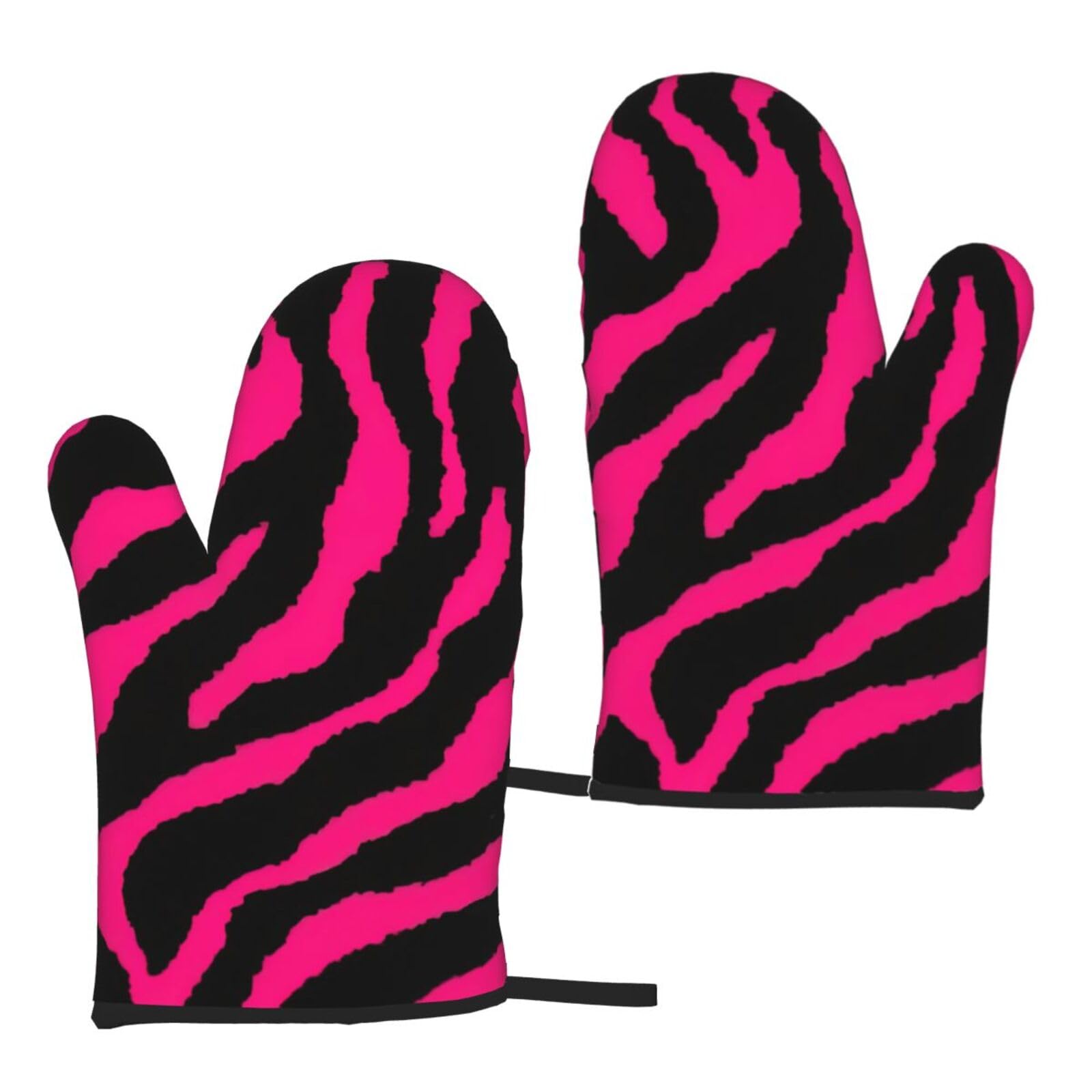 Nimongt Women's Black Zebra Tiger Leopard Pink Print Adults Universal Fit Heat Resistant Oven Gloves Reusable Cooking Outdoor Grilling