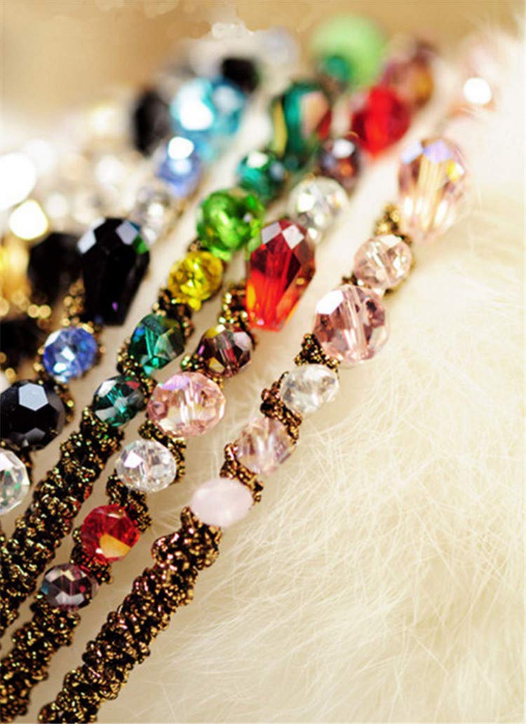 7 diademas antideslizantes con cuentas finas de cristal para mujer, con cierre de lazo con purpurina, bandas elásticas para el pelo para accesorios para el cabello de boda (amarillo, rosa