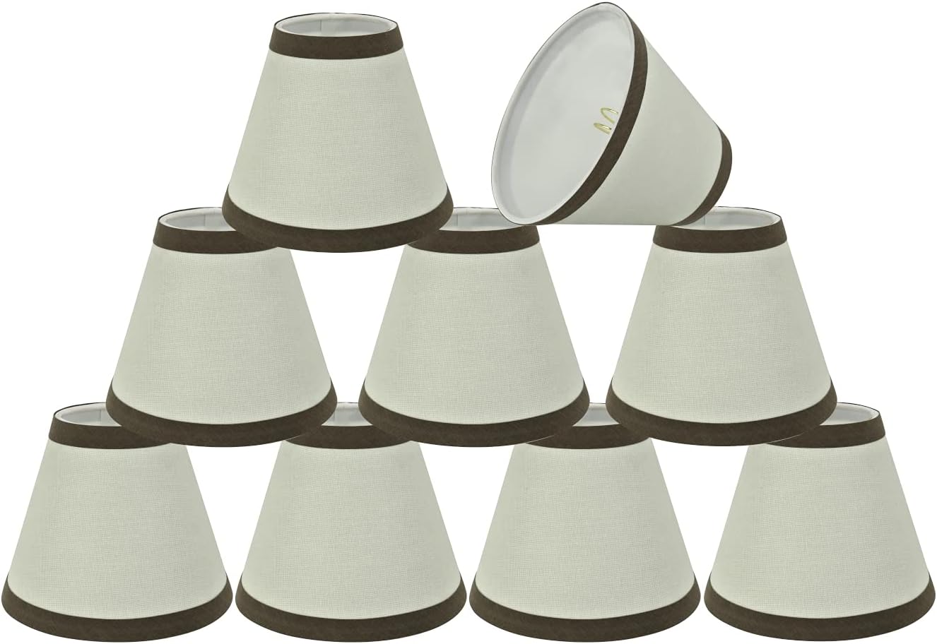 Review Discount Aspen Creative 32043-9 Small Hardback Empire Shape Chandelier Set (9 Pack), Transitional Design in Off-White, 6 Bottom Width (3 x 6 x 5) Clip ON LAMP Shade, White & Brown Trim, 9 Count