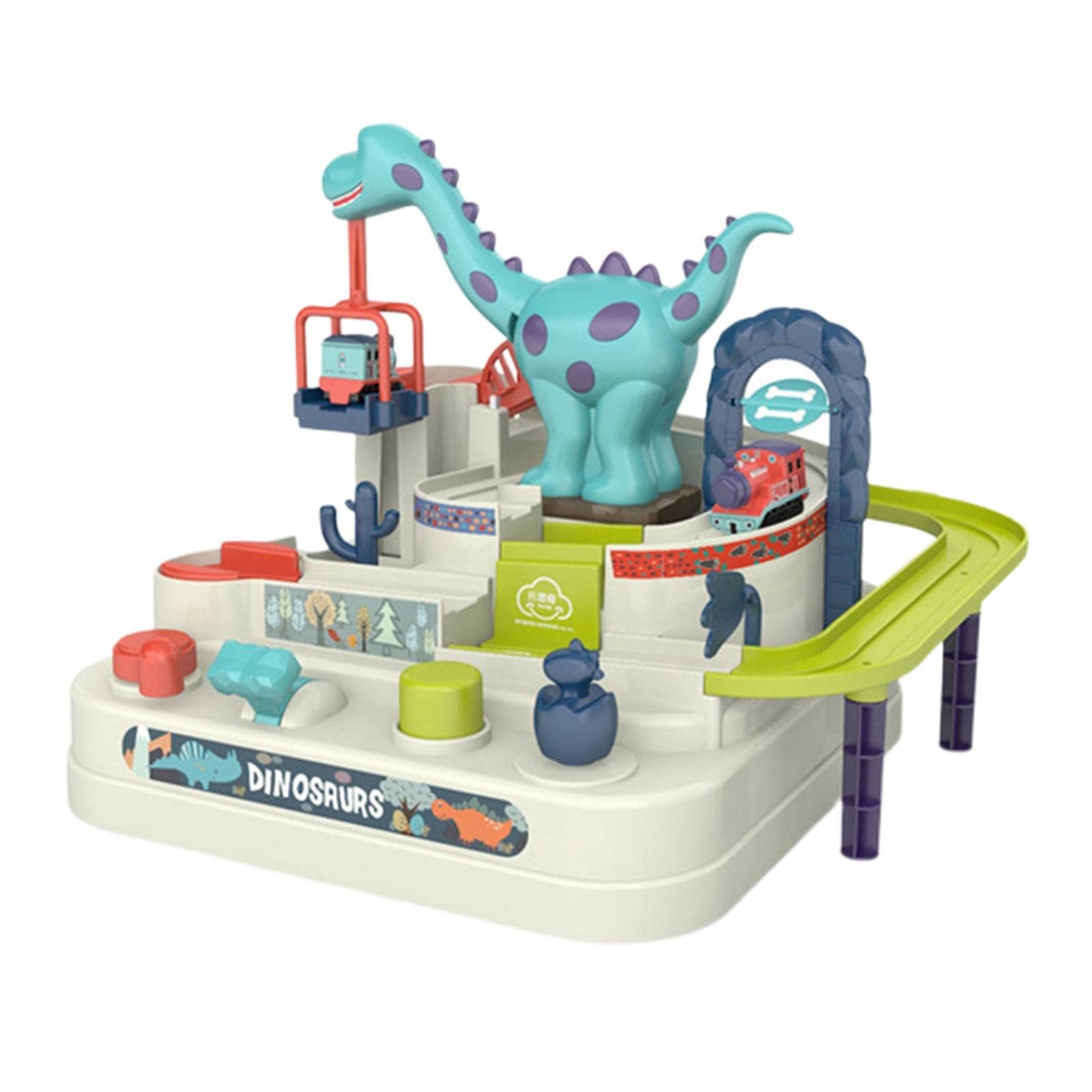 Car Playset Pista Treno Educativi Auto Gioco Parcheggio Manuale Plastica Interattivo Adatto per Bambini Scuola Tempo Libero Famiglia, Dinosauro
