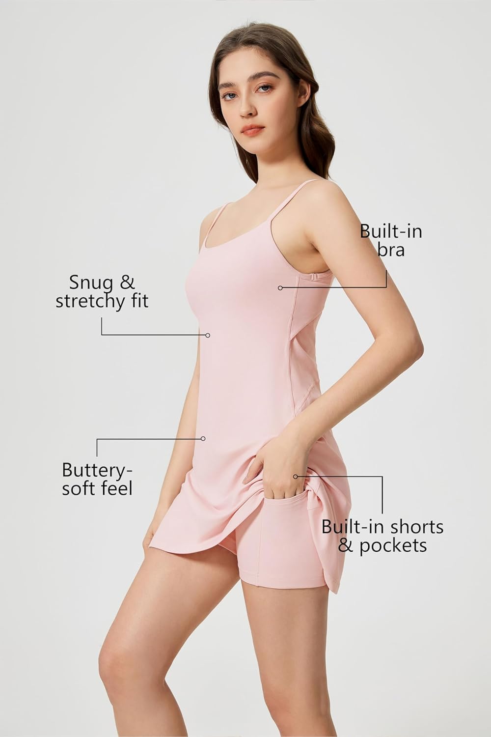 altiland Womens' Cami Strap Tennis Golf Dress with Built in Bra & Shorts, Quick Dry Athletic Workout Dress