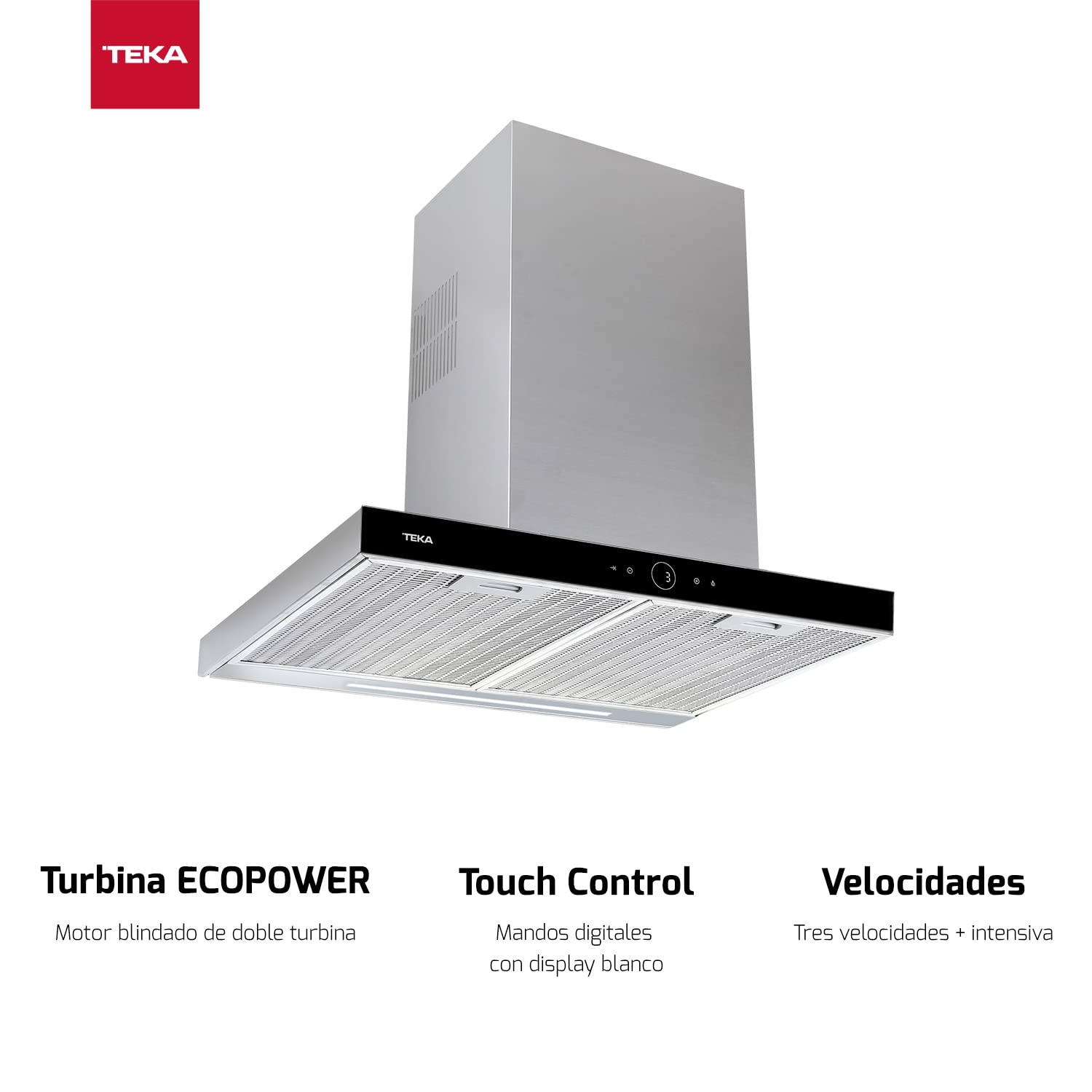 TEKA Campana Extractora Horizontal 60 cm A+ Motor EcoPower, 4 Velocidades, Touch Control, Barra LED, 701m3 a 69dB, DLH 686 T
