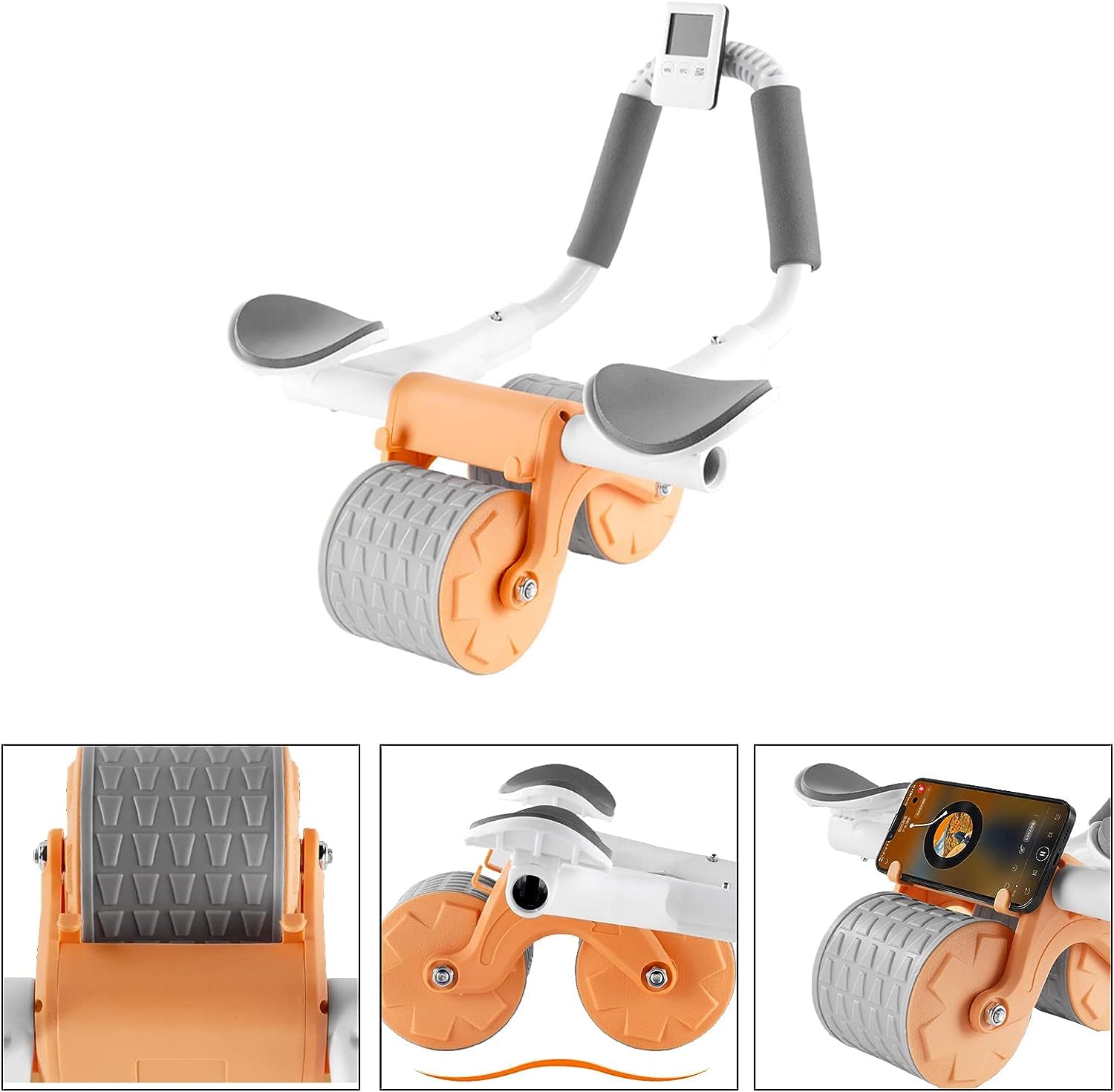 US1984 Automatic Rebound Abdominal Roller Wheel Kit, Elbow Support with Knee Pad & Timer, Ab Roller Workout Equipment, Abs Fitness and Dynamic Core Trainer Plank Exercise for Home Gym (Orange) 1
